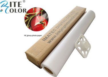 190gsm Larget รูปแบบ RC เคลือบเงาเรซิ่นเคลือบกระดาษภาพถ่ายม้วนเม็ดสี / หมึกสีย้อม